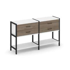 Shelf System Двухсекционный стеллаж двухярусный с ящиками SN.STM-222 Белый/Вяз Благородный/Металл Че