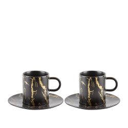 Набор: 2 чашки v=100 мл и 2 блюдца "Черный мрамор" (подарочная упаковка)