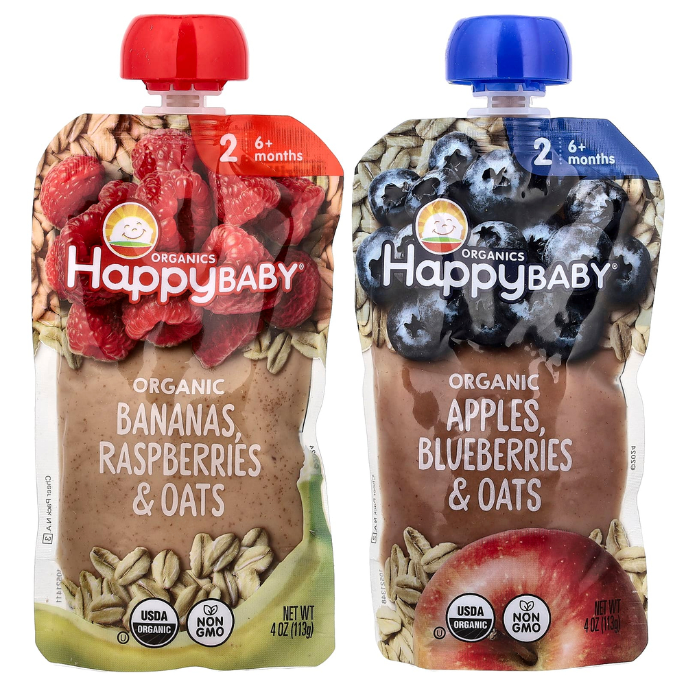 Happy Family Organics, Happy Baby®, 6+ Months, Organic Fruit & Oat, Variety Pack, 8 Pack, 4 oz (113 g) Each