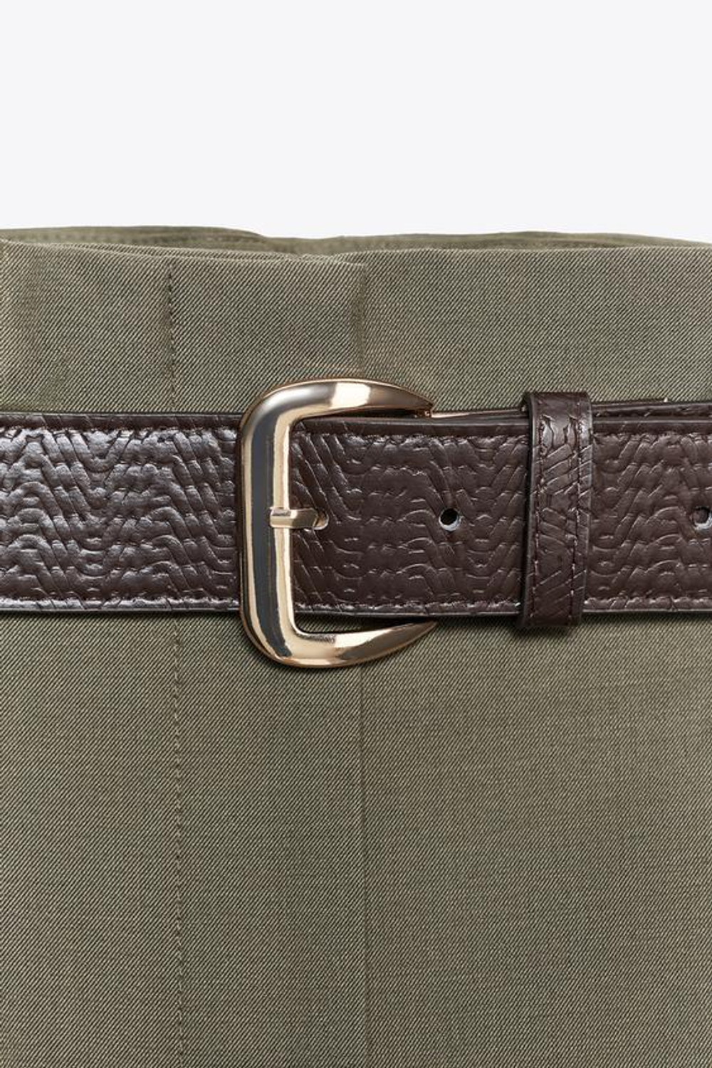 ZARA БРЮКИ PAPER BAG С ПОЯСОМ, ЗЕЛЕНОВАТЫЙ