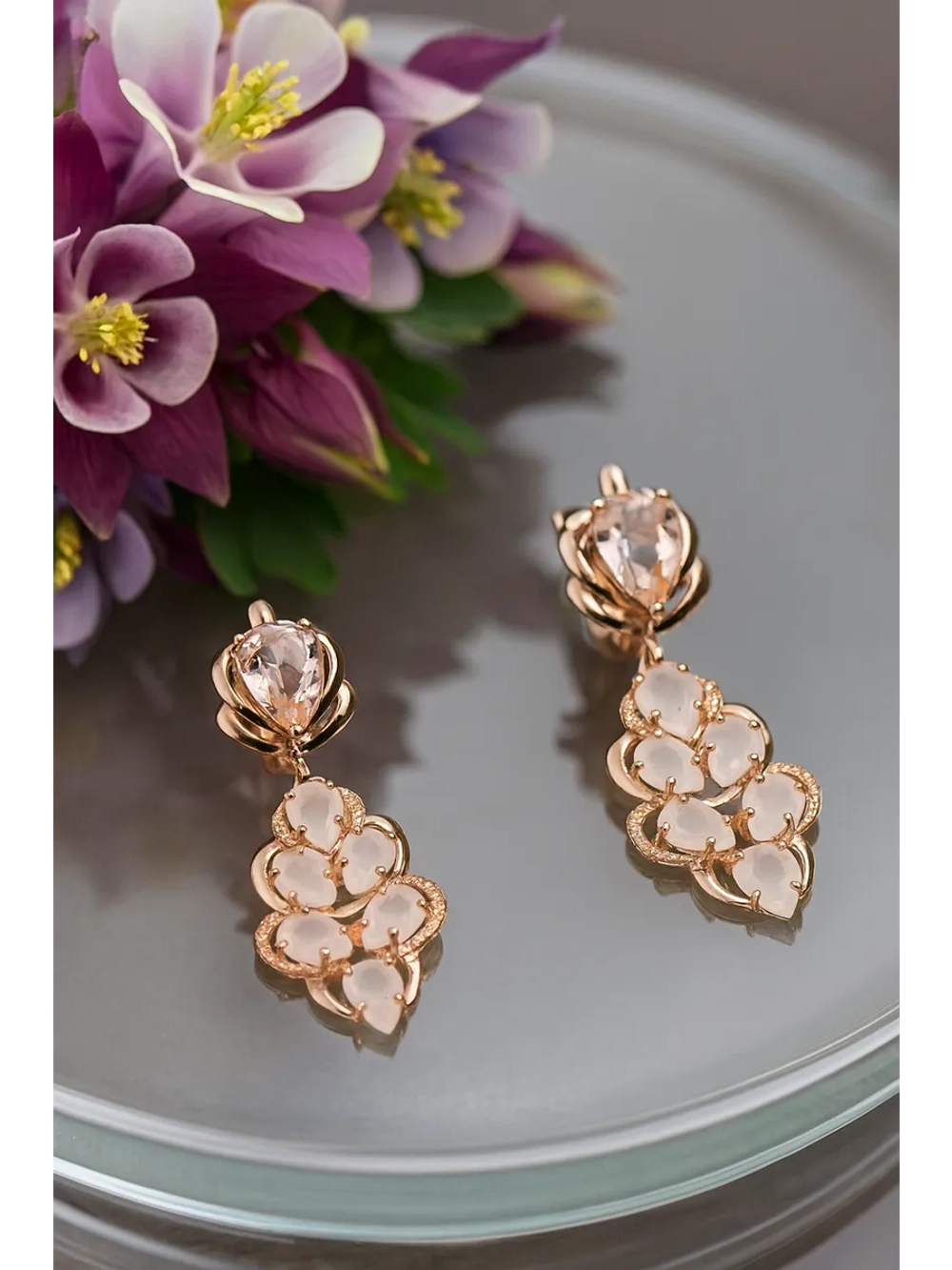 Серьги серебряные с розовым кварцем