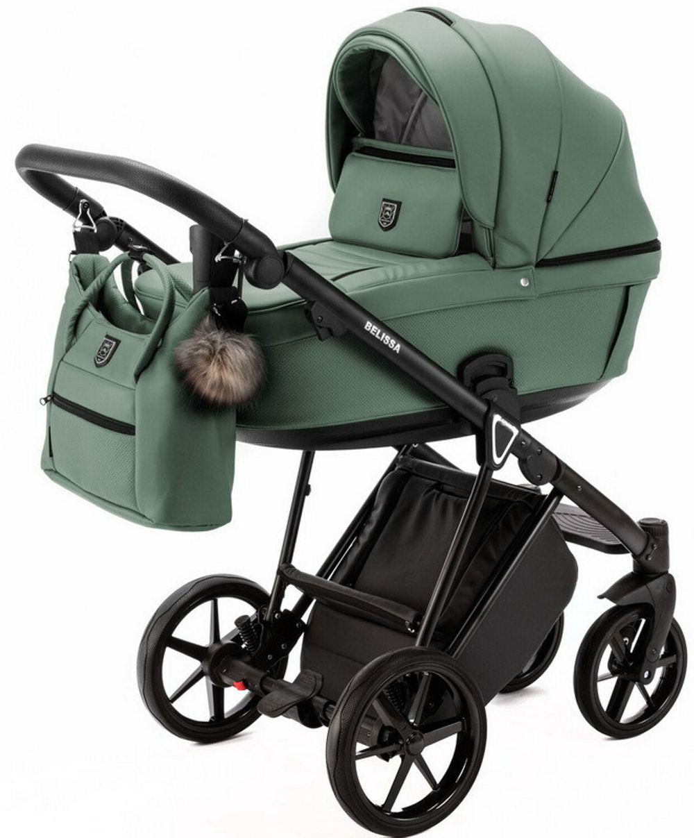 Детская коляска Adamex Belissa Deluxe 2 в 1 B-SA20 (СЕР-ЗЕЛЁН.КОЖА)