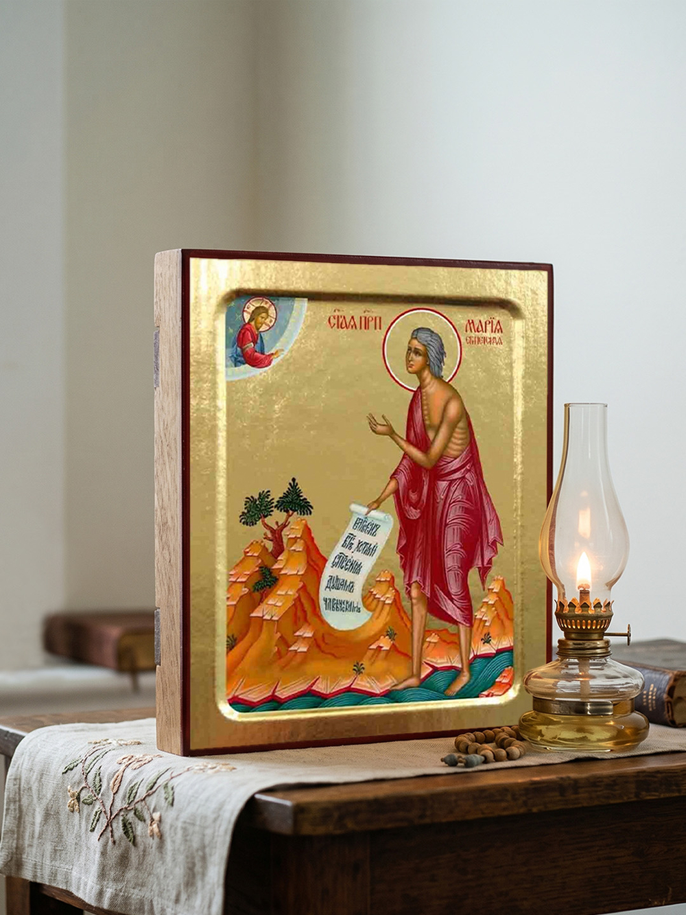 Икона Марии Египетской, преподобной (ростовая) на дереве: 125 х 160 (Синопсисъ)