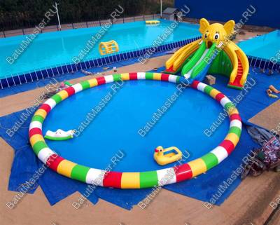 Надувной наземный аквапарк «Морской слон» 19*14*5 м, размер бассейна 14*14*0.8 м