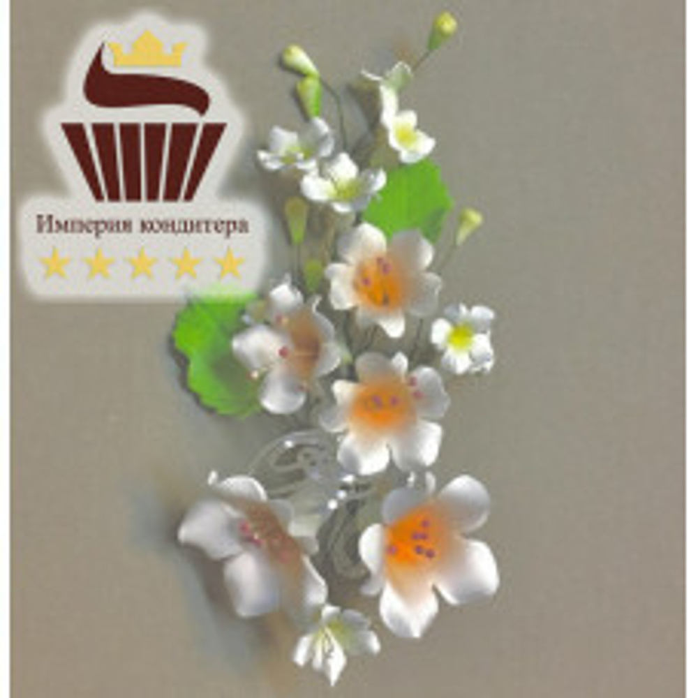 Цветочная ветка из сах.мастики,большая " Колокольчик персиковый"