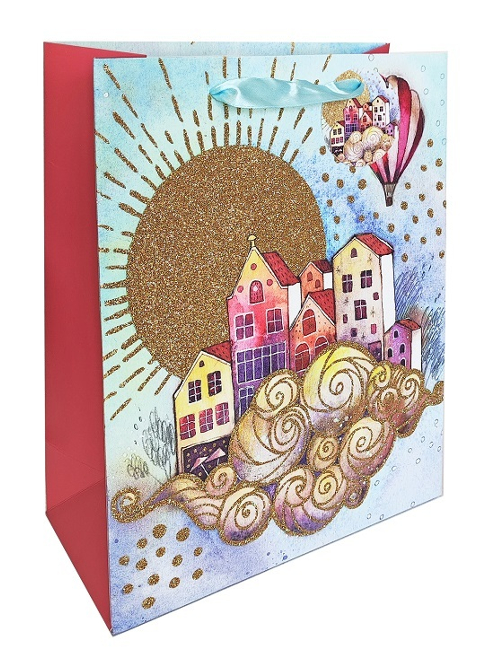Пакет подарочный бумажный "Акварельные сюжеты. Замок", мат. ламин., блестки, 18x23x10см