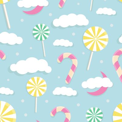Принт с конфетами и облаками