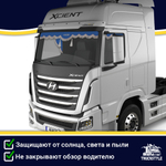 Ламбрекен с косынками двусторонние Hyundai (экокожа, синий, коричневые кисточки)
