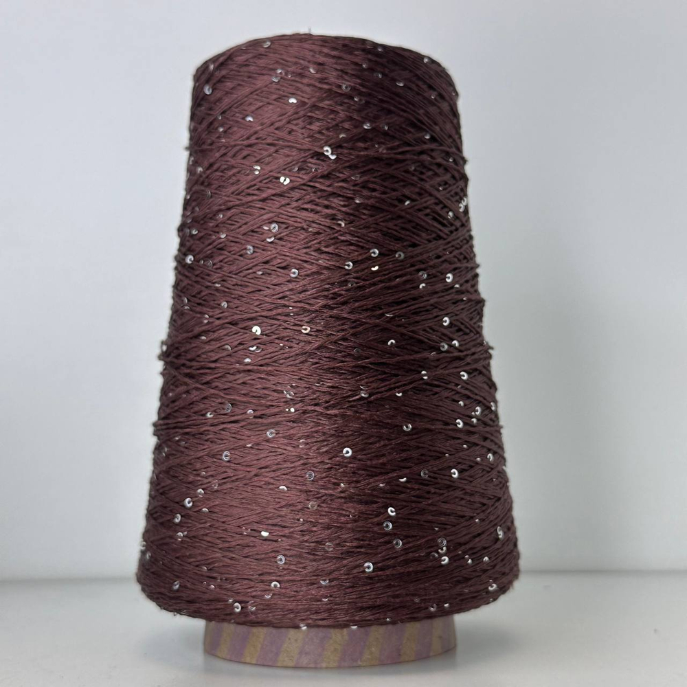 LINETTE PAILLETES - 80% лен, 20% п/а, микропайетки 2мм, ; 450м\100гр; цвет: «шоколад с нотками бордо», пайетки серебро