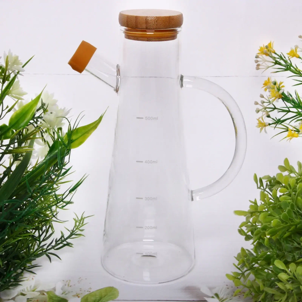 Бутылка стеклянная для специй 500мл «Хай-Тек» с бамбуковой крышкой