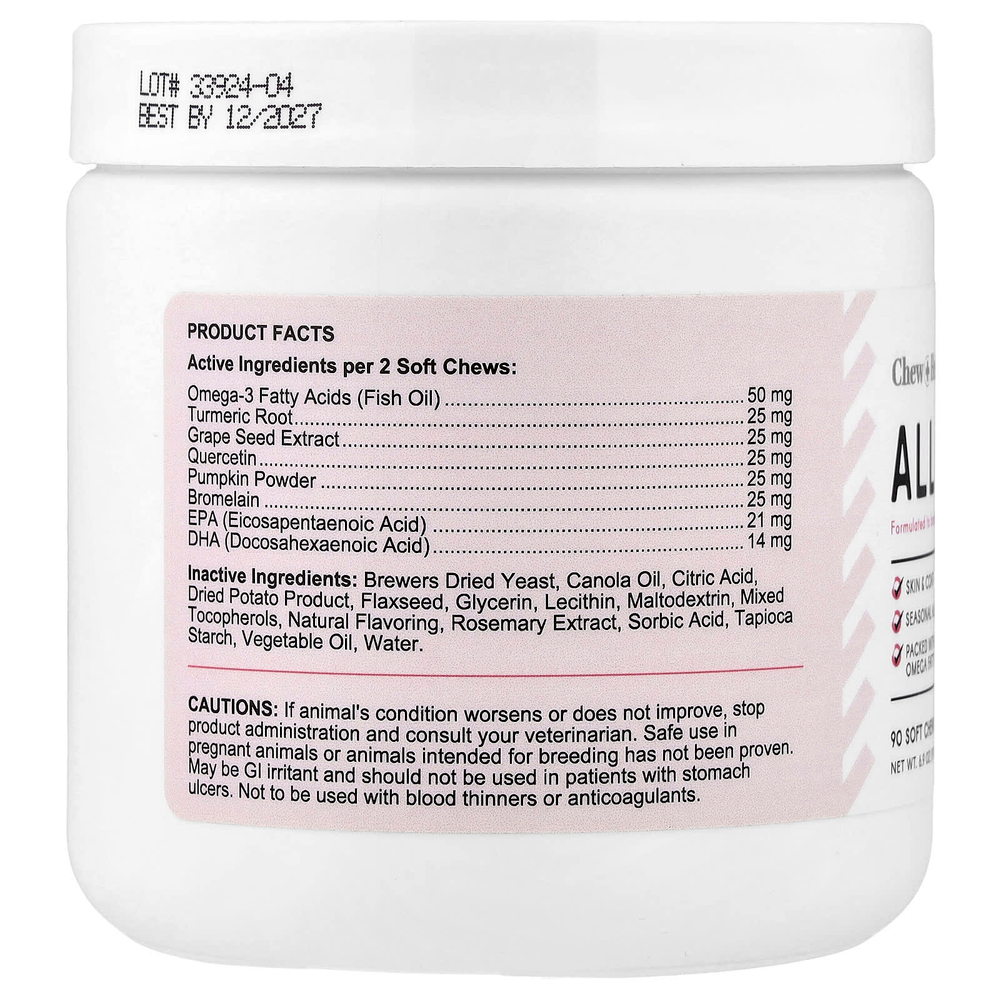 Chew + Heal, Средство от аллергии, для собак, 90 жевательных таблеток, 198 г (6,9 унции)