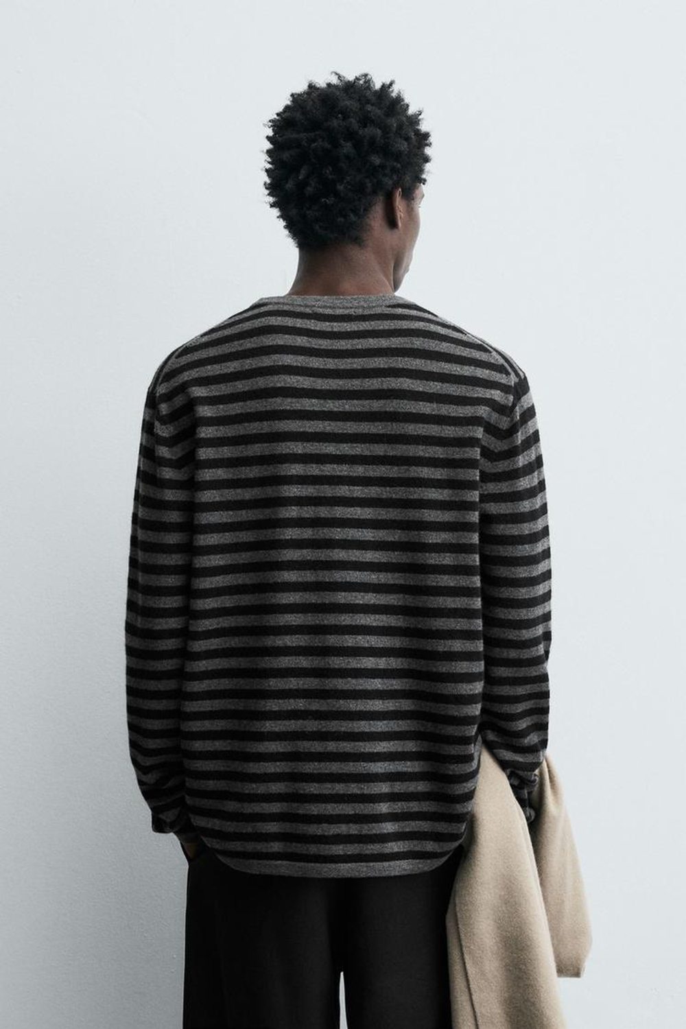 ZARA СВИТЕР В ПОЛОСКУ ИЗ СМЕСОВОЙ ШЕРСТИ, ЧЕРНЫЙ