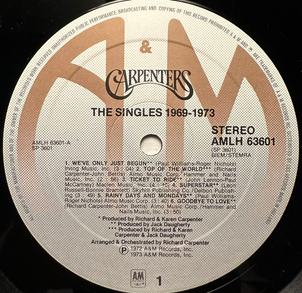 Carpenters - The Singles 1969-1973 (Голландия 1983г.)