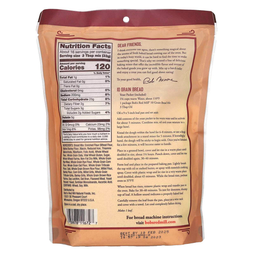 Bob's Red Mill, Хлебная смесь из 10 злаков, цельнозерновые и льняное семя, 539 г (19 унций)