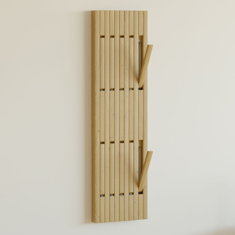 Вешалка для одежды настенная Пиафорте 120х33 см на 10 крючков / вешалка деревянная из массива сосны в прихожую, цвет орех