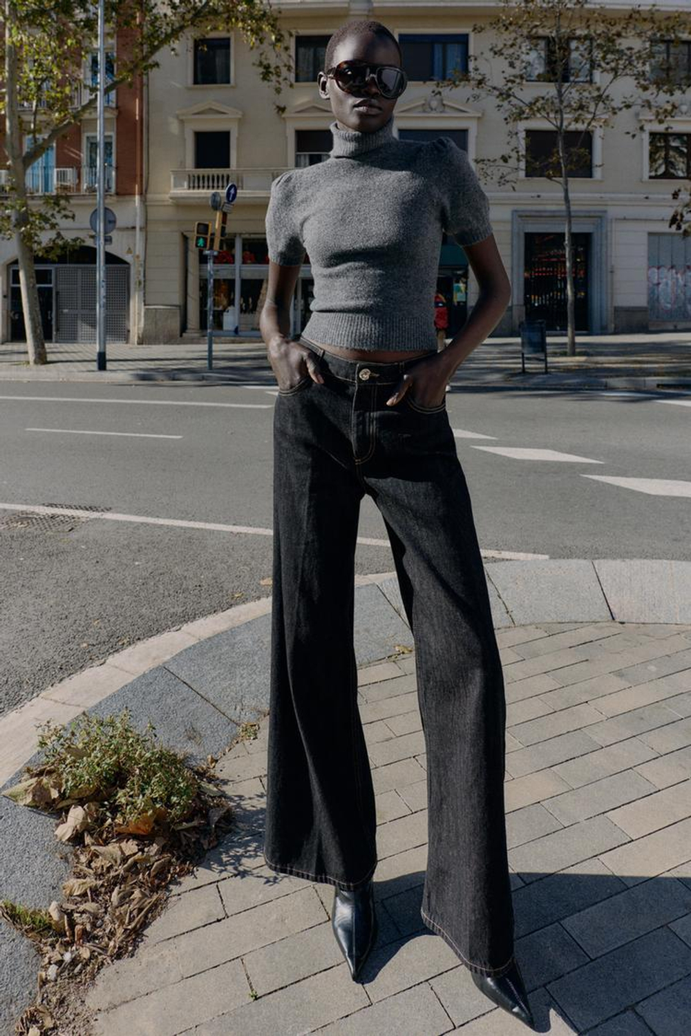 ZARA ДЖЕМПЕР С КОРОТКИМИ ОБЪЕМНЫМИ РУКАВАМИ, СЕРЫЙ