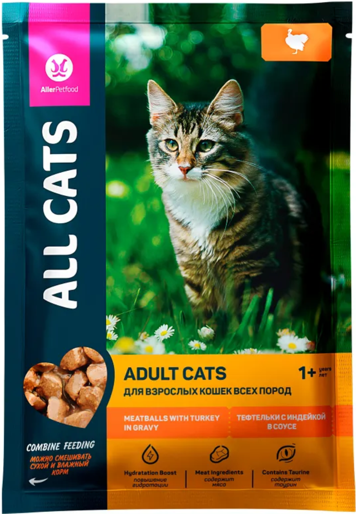 ALL CATS для кошек тефтельки с Индейкой в соусе 85г.*28шт.