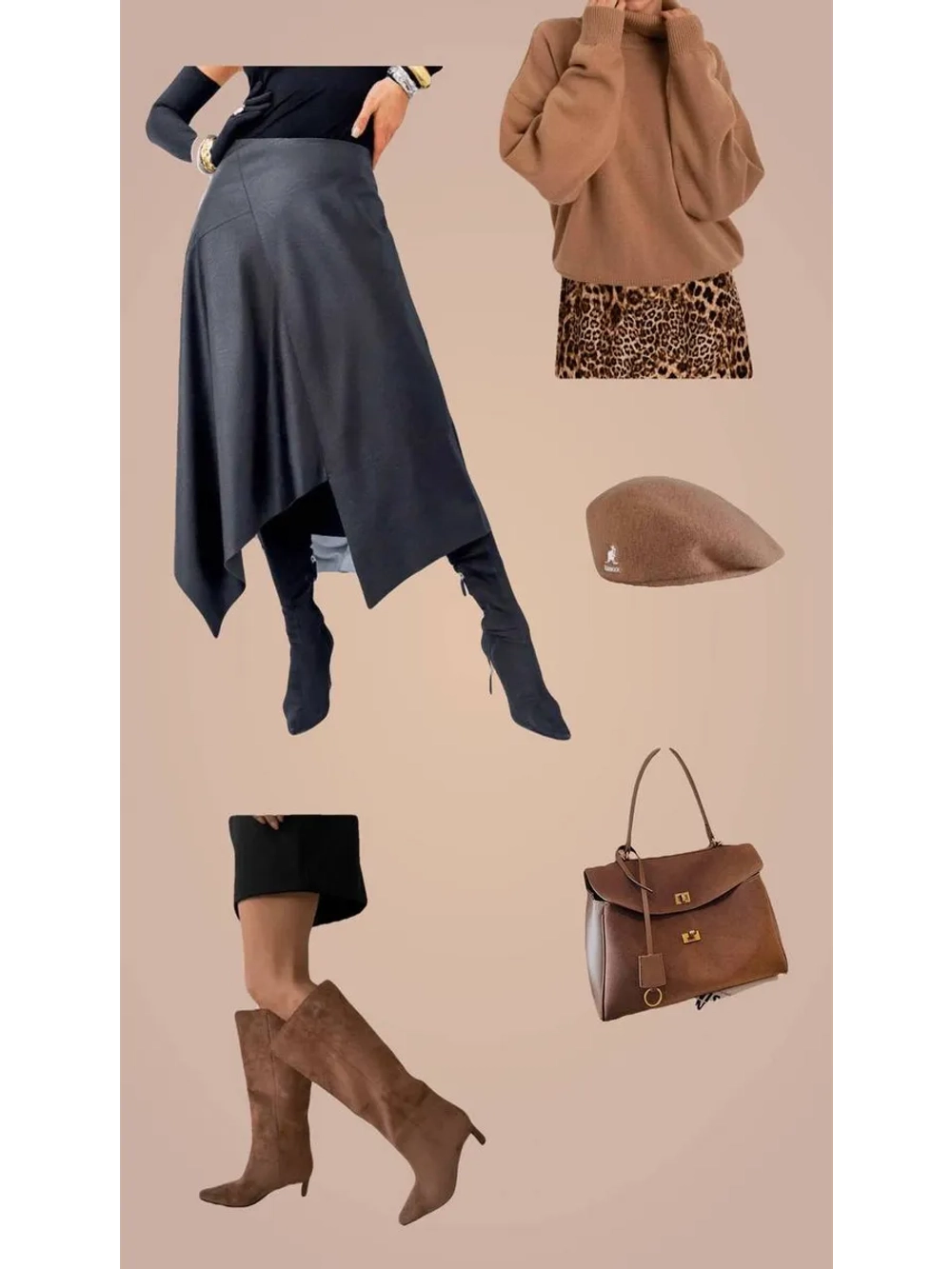 Юбка кожаная трапеция миди