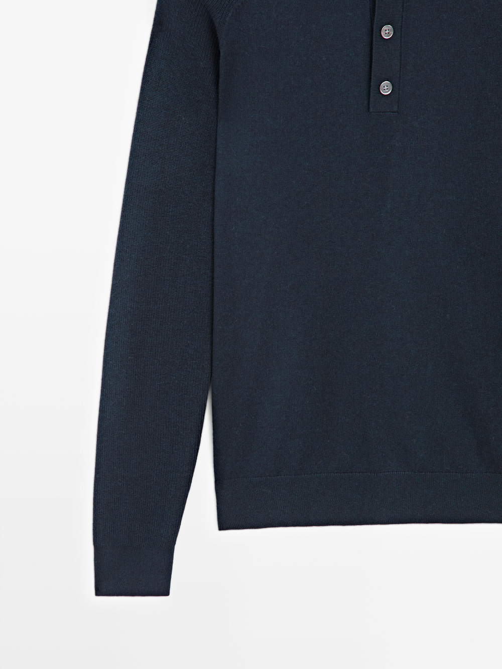 Massimo Dutti Трикотажный свитер-поло из смесового хлопка, темно-синий