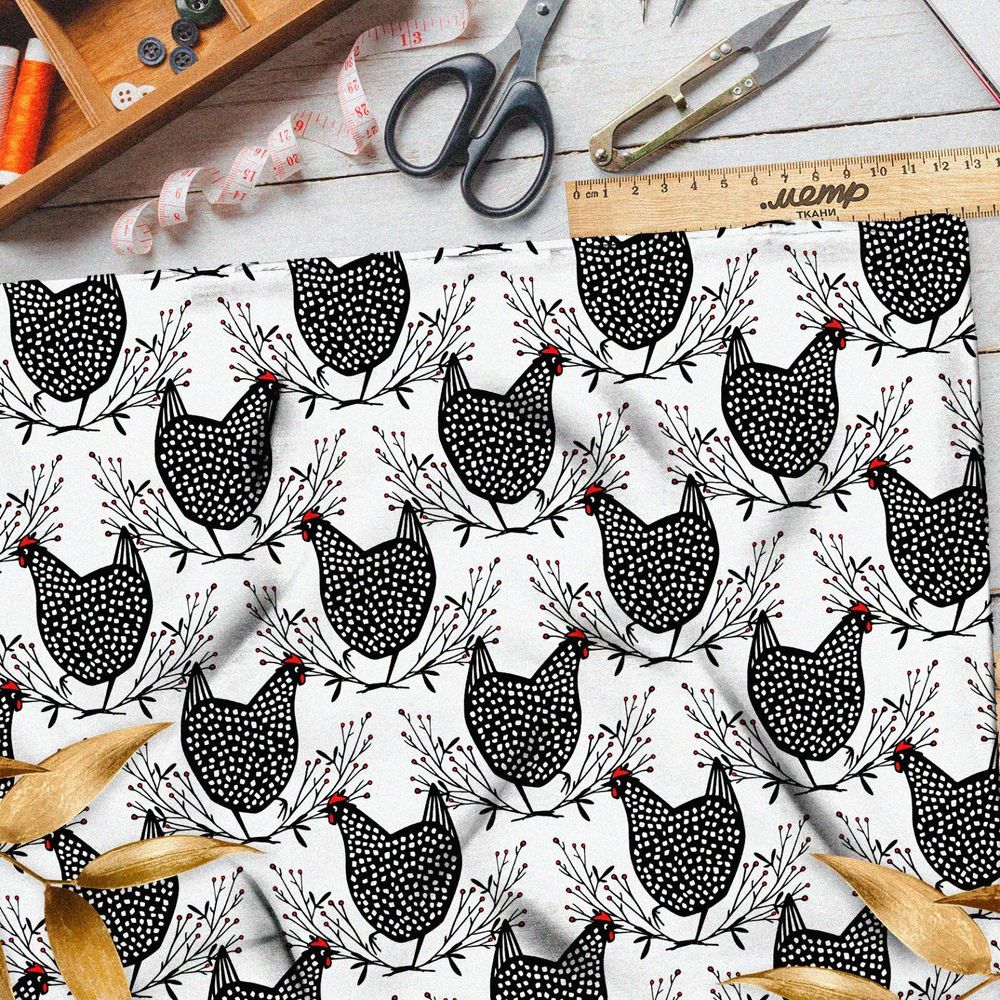 Ткань сатин курочки