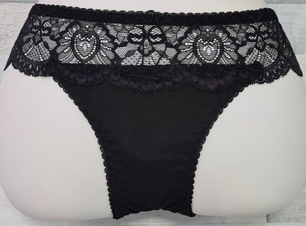 Женские трусики-бразилиана из эластичной сетки и кружева (Размер: XXXL) (Цвет: черный)