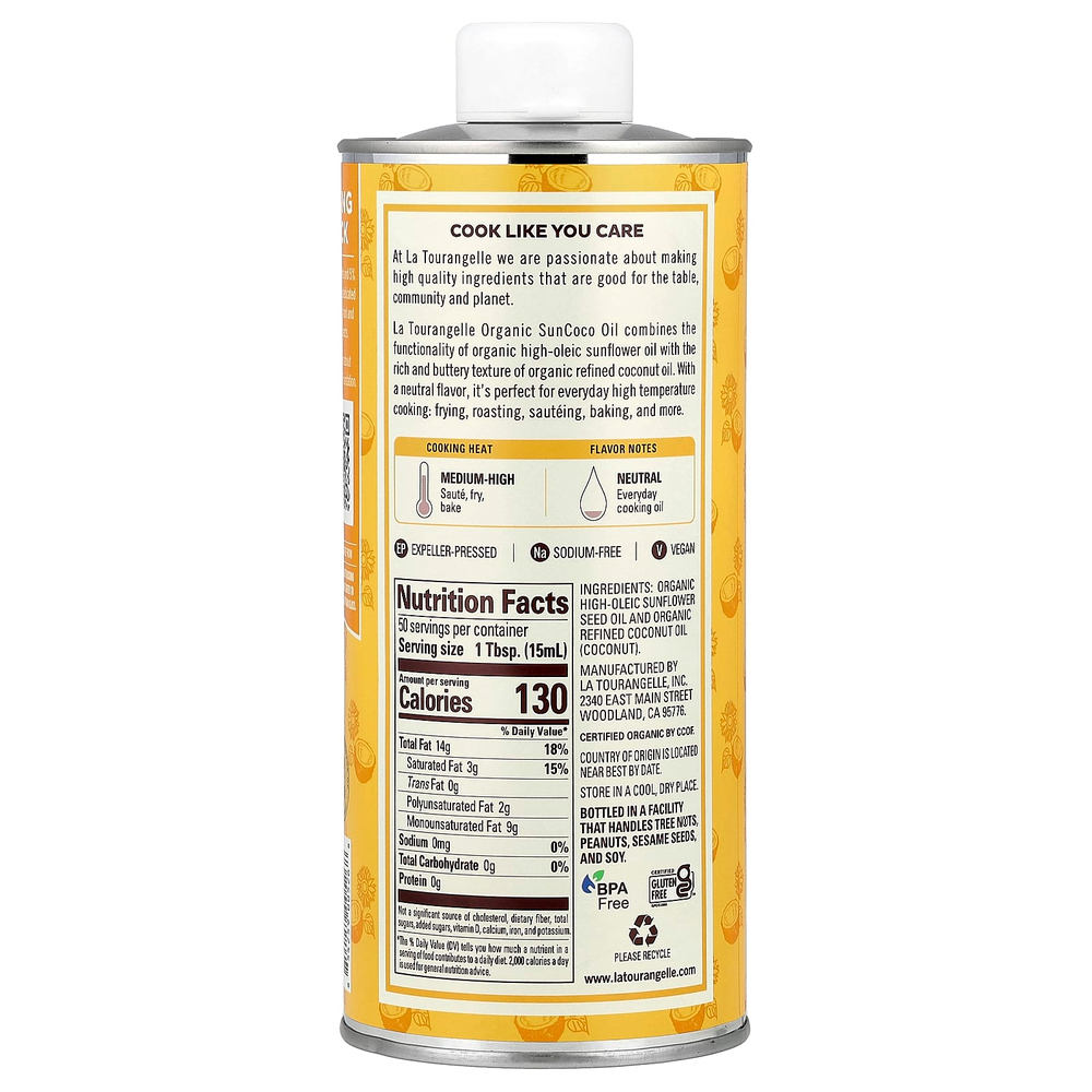La Tourangelle, SunCoco, органическая смесь подсолнечного и кокосового масел, 750 мл