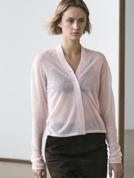 Massimo Dutti Трикотажный кардиган из смесовой шерсти, пастельно-розовый