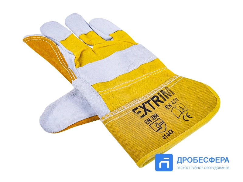 Перчатки пескоструйщика комбинированные спилковые, желто-серые арт. EXT yellow/grey