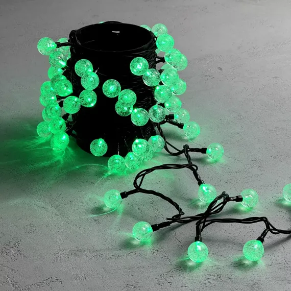 Светодиодная гирлянда шарики Пузырьки 10 м., 220V., 100 зеленых LED ламп 23 мм., коннектор, черный ПВХ, LTC (PCS-100B-G)