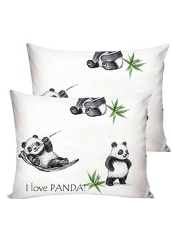 Постельное белье перкаль Сказка "Панды" 2-спальное Наволочка 50х70 см 2 шт Простынь на резинке 160x200 см Пододеяльник 175x215 см