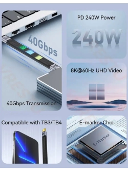 Короткий кабель Thunderbolt Type-C 13 см 5А 240w