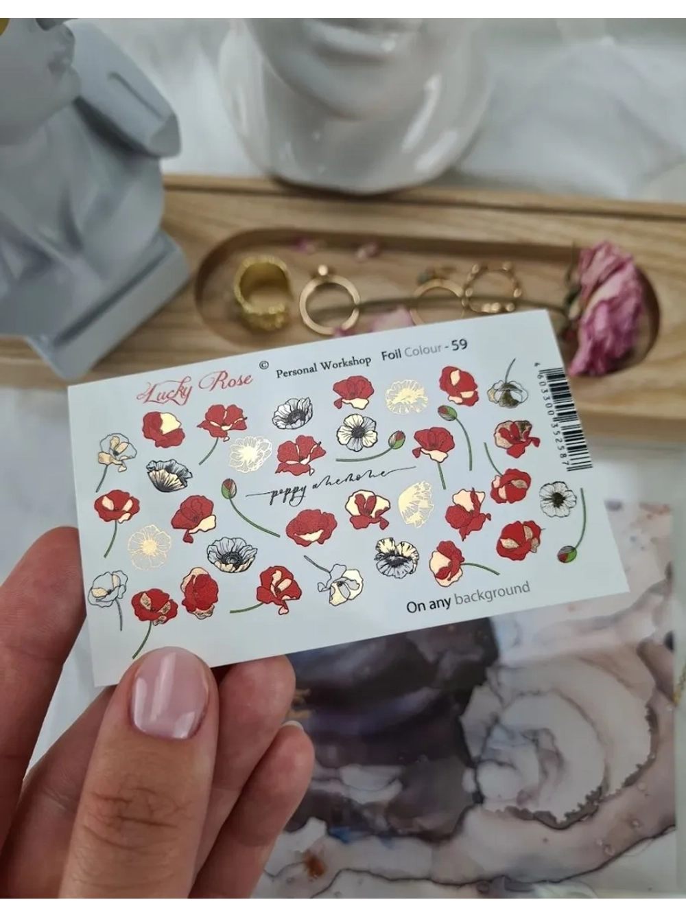 Lucky Rose Слайдеры наклейки для длинных ногтей Foil 059