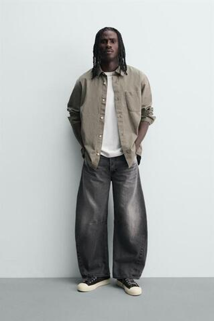 ZARA ДЖИНСЫ RELAXED BARREL FIT С ЗАЩИПАМИ, СЕРЫЙ