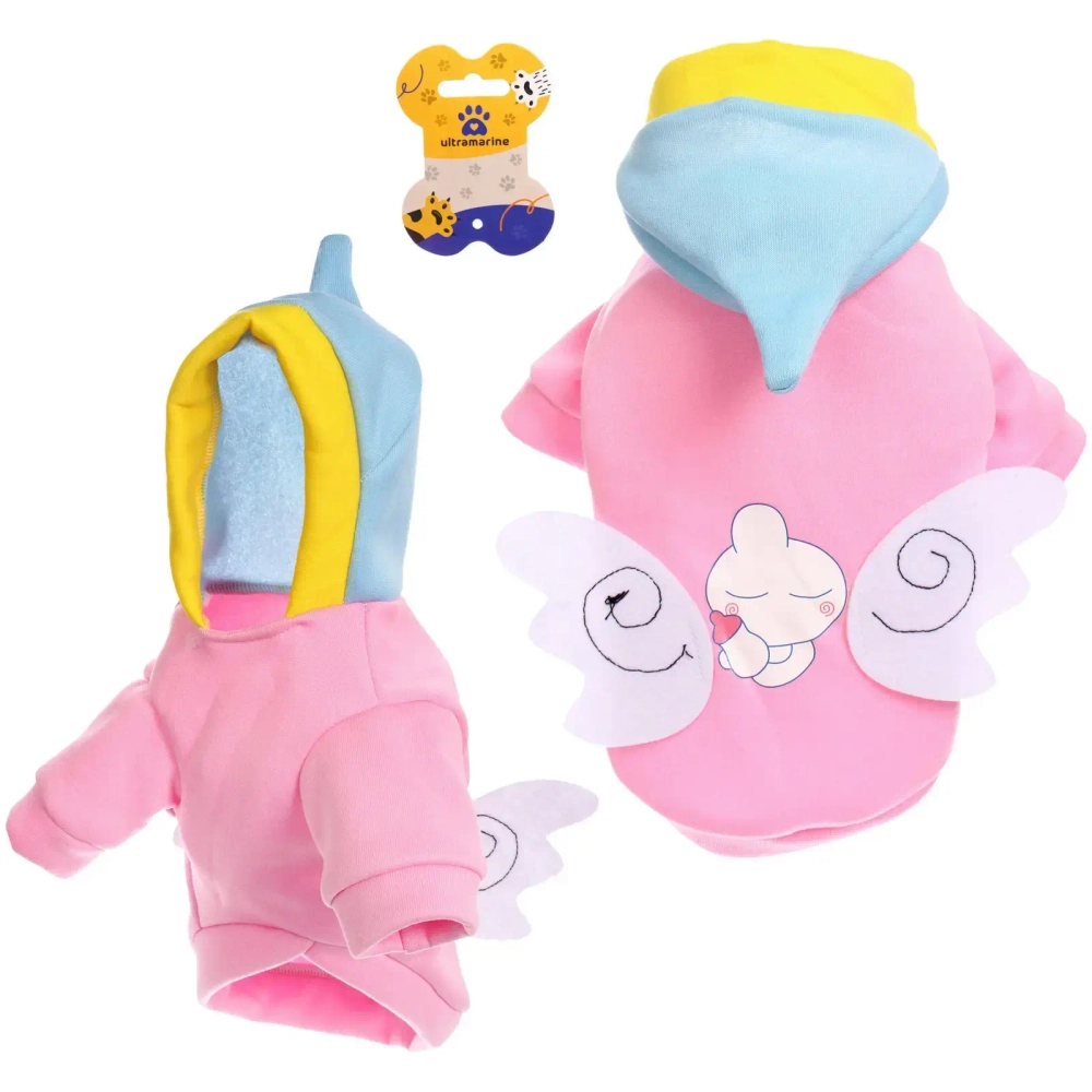 Кофта - толстовка с капюшоном для собак мелких пород «МОДНЫЙ БРО», ангел, размер M (44*30*26см) Ultramarine