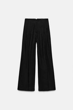 ZARA БРЮКИ С ВЫСОКОЙ ПОСАДКОЙ ИЗ СМЕСОВОГО ЛЬНА — ZW COLLECTION, ЧЕРНЫЙ