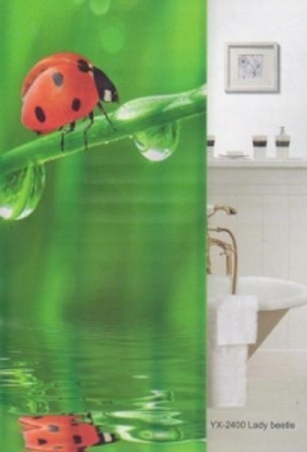 Штора для ванной  Фотопринт 180*180 Lady beetle зеленая YX-2400 без колец
