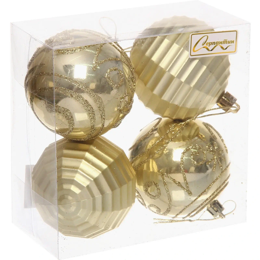 Набор шаров «Зимний коллаж» 7 см (в наборе 4 шт), Золото
