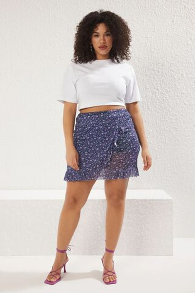 Фиолетовая юбка с рюшами, мини-размер, Тюлевая трикотажная юбка больших размеров TBBSS25AZ00005