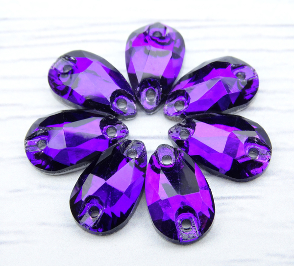 ХК016НН712 Хрустальные стразы круглые пришивные "капля", цвет: фиолетовый, размер: 7х12 мм, 10 шт.