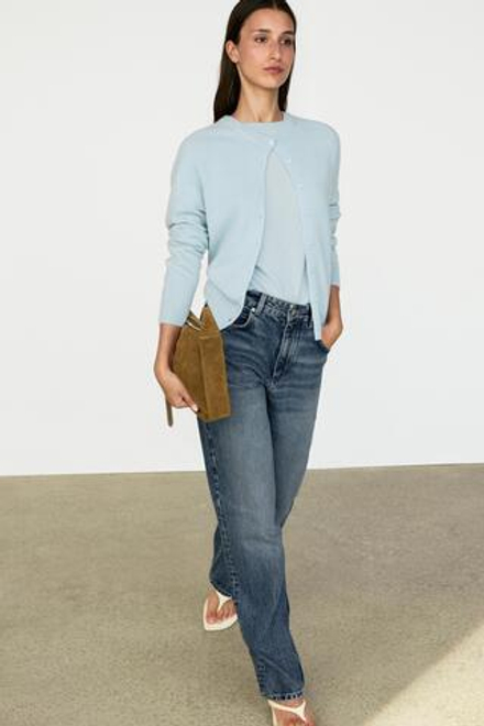 Massimo Dutti Укороченный кардиган из 100% кашемира, небесно-голубой
