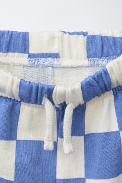 ZARA ШОРТЫ-БЕРМУДЫ В ШАХМАТНУЮ КЛЕТКУ, ЭКРЮ/СИНИЙ