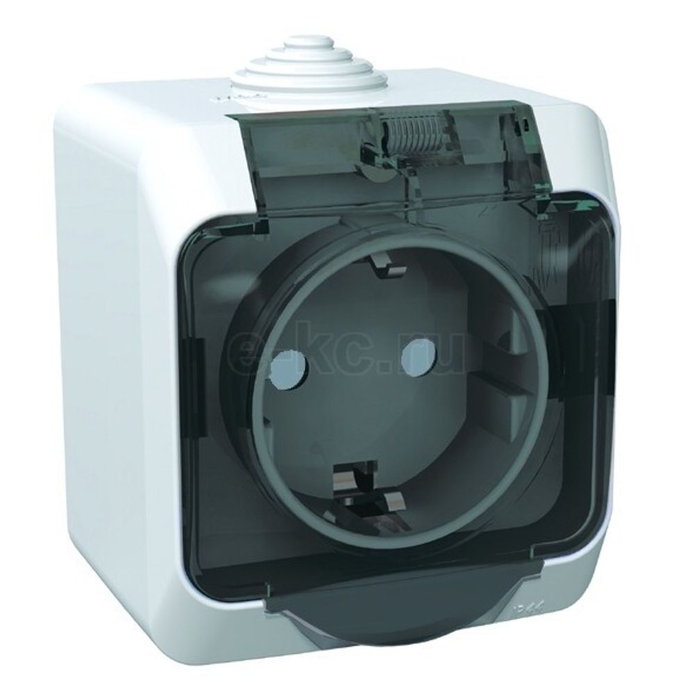 Schneider Electric ЭТЮД Белый Розетка 1-местная с заземляющими контактами со шторками с крышкой IP44 открытая установка PA16-044B