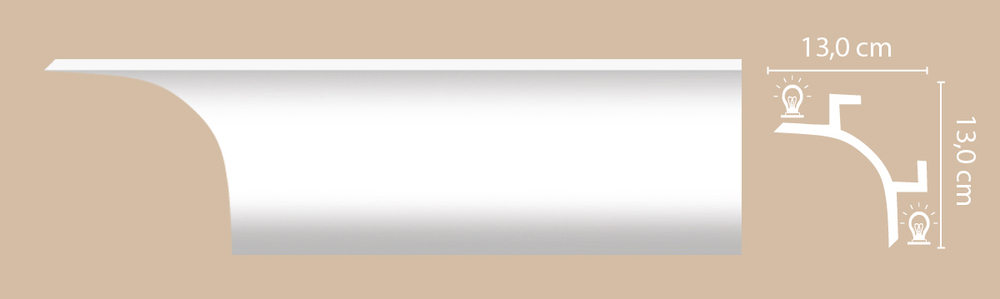 Плинтус потолочный ударопрочный гладкий под подсветку Decomaster A208 130х130х2000мм