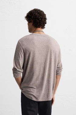 ZARA ФУТБОЛКА ИЗ ВИСКОЗЫ И ШЕРСТИ, КОРИЧНЕВЫЙ