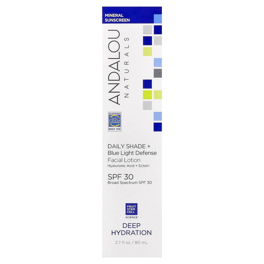 Andalou Naturals, Deep Hydration, Daily Shade + лосьон для лица для защиты от синего света, SPF 30, 80 мл (2,7 жидк. Унции)