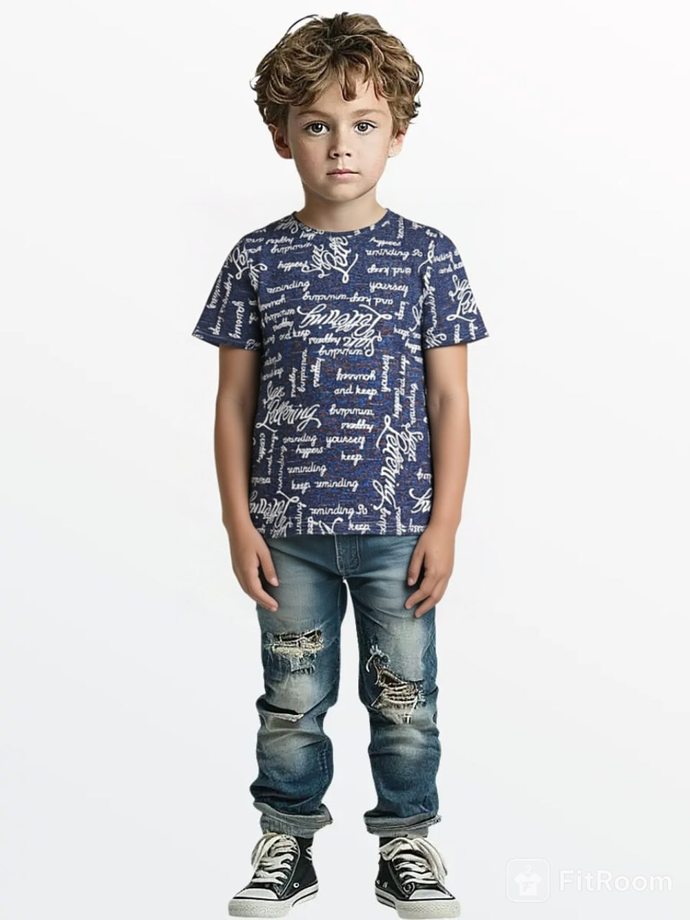 1070 Футболка детская кулирка надписи на джинсовом (72-140)