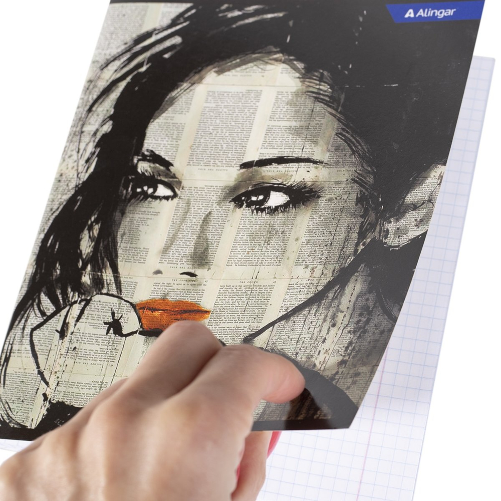 Тетрадь 48л., А5, клетка, Alingar "Girls from newspapers", скрепка, мелованный картон (стандарт), блок офсет, 4 дизайна в пленке т/у