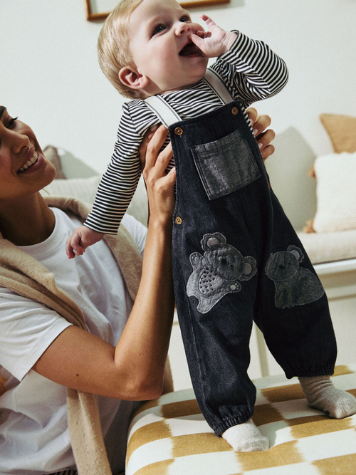 Джинсовый комбинезон и боди в комплекте для малышей Next N22-271, Серый