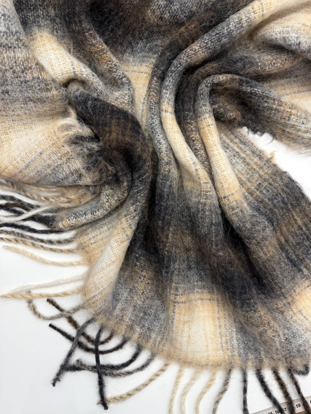 Купон альпака с мохером, шерстью и п/а в песочно-коричневую клетку