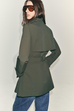 ZARA ДВУБОРТНЫЙ ВЕТРОНЕПРОНИЦАЕМЫЙ ТРЕНЧ, ХАКИ